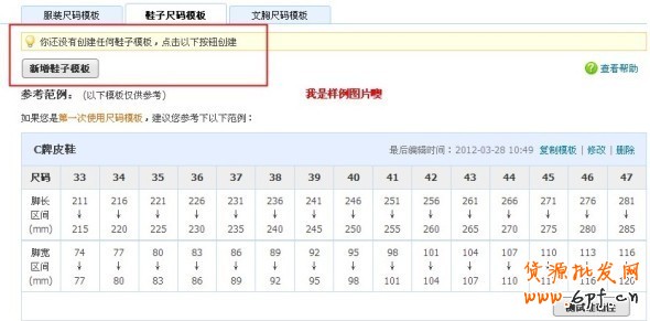 尺碼模板